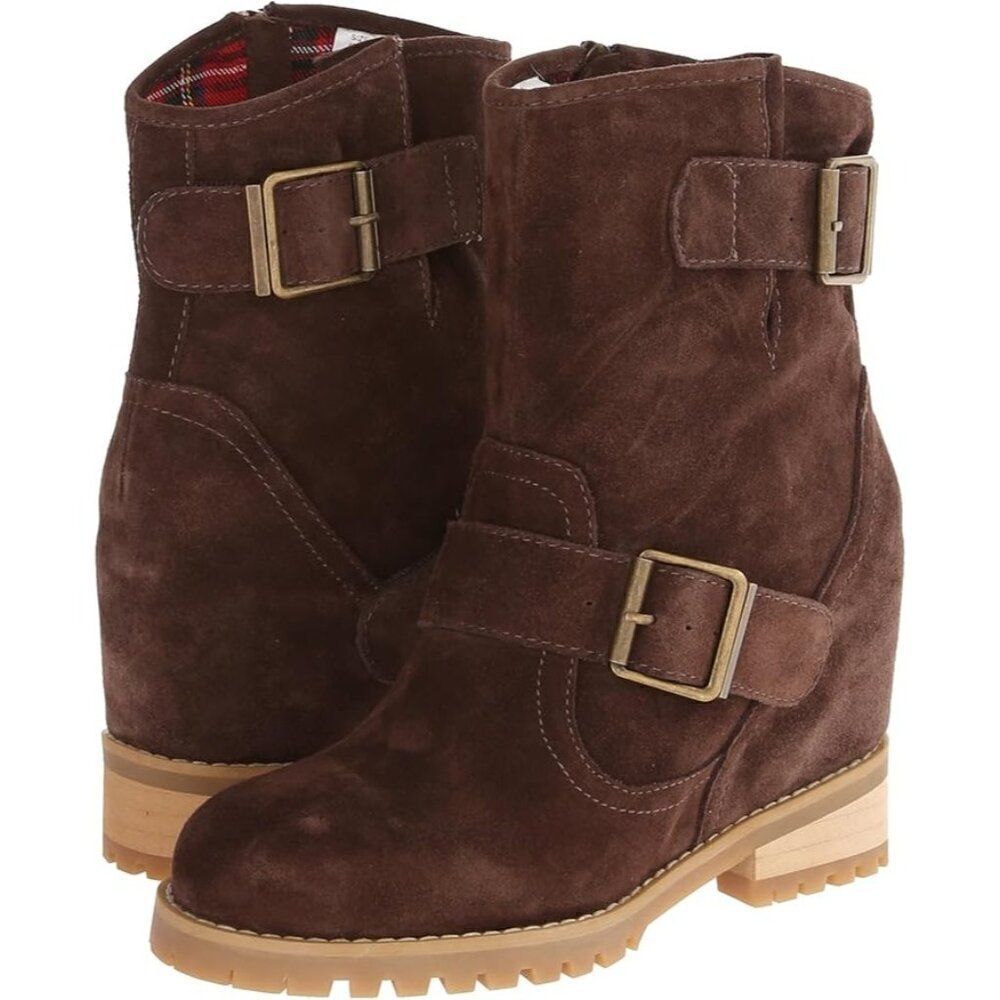 Sbicca Harmonic Brown Boots With Stacked‎ Heel/ Hidden Wedge Size 6.5